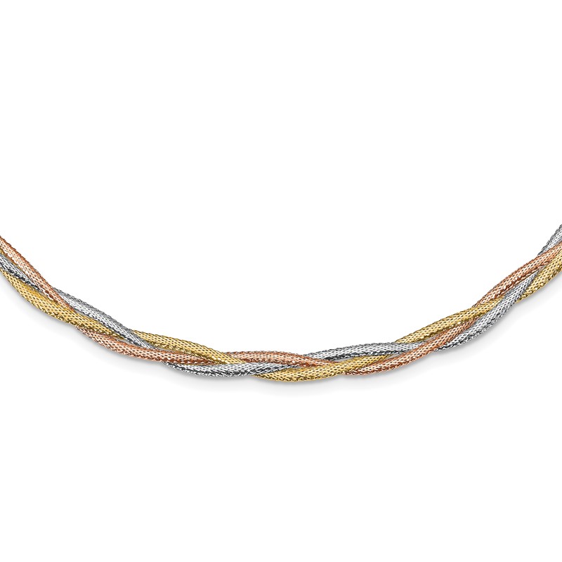 14k w/Wht Rhodium/Rose Gold-plat Polished Mesh Necklace