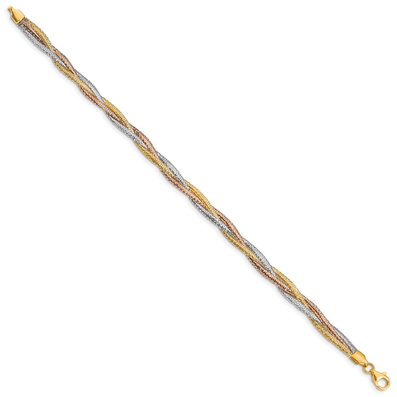 14k w/ Wht Rhodium and Rose Gold-plating Stretch Bracelet