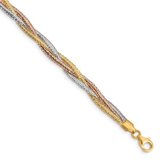 Leslie's 14k w/ Wht Rhodium and Rose Gold-plating Stretch Bracelet