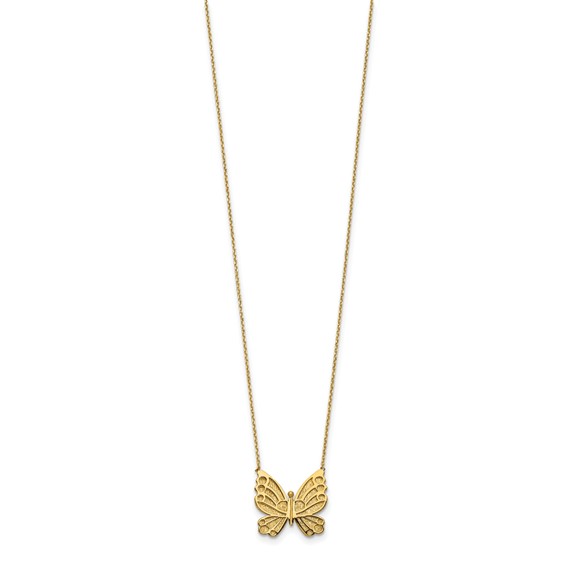 Leslie's 14k Polished and Brushed Butterfly w/ 2in ext Necklace