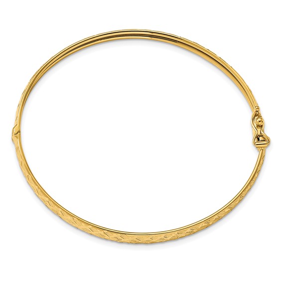 Leslie's 14k Polished and Diamond-cut Hinged Bangle