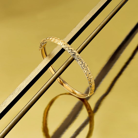 Leslie's 14k Polished and Diamond-cut Hinged Bangle