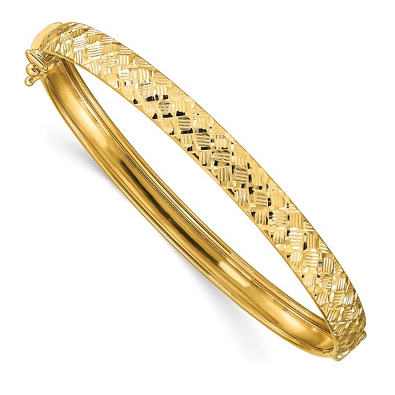 Leslie's 14k Polished and Diamond-cut Hinged Bangle