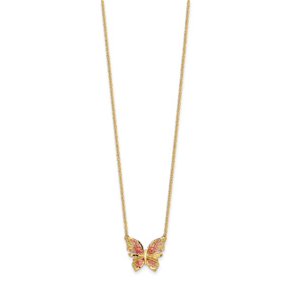 Leslie's 14K Polished D/C w/ Pink Enamel Butterfly Necklace