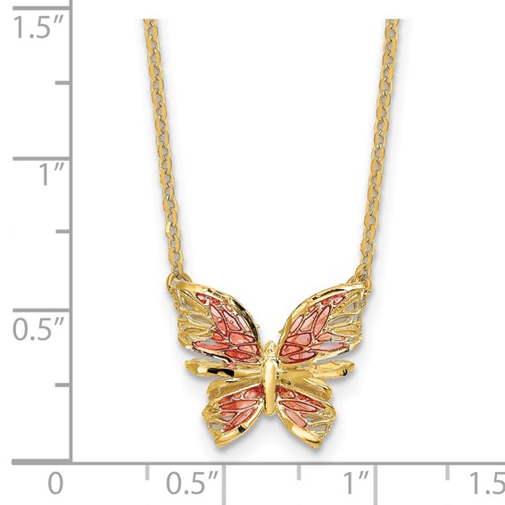 Leslie's 14K Polished D/C w/ Pink Enamel Butterfly Necklace