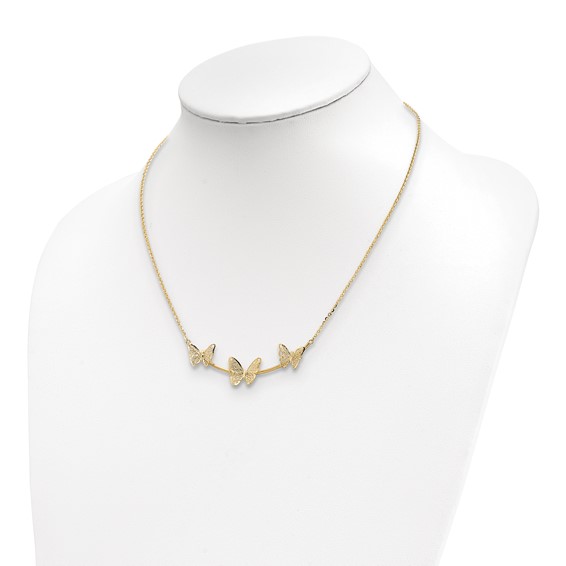 Leslie's 14K Polished Filigree 3-Butterfly Bar Necklace