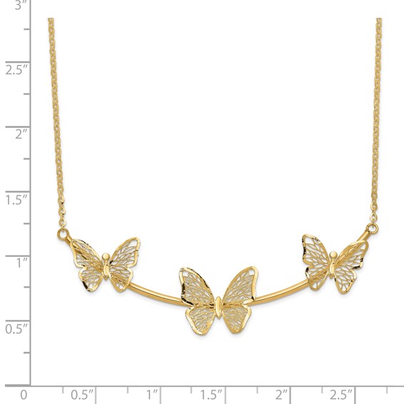 Leslie's 14K Polished Filigree 3-Butterfly Bar Necklace