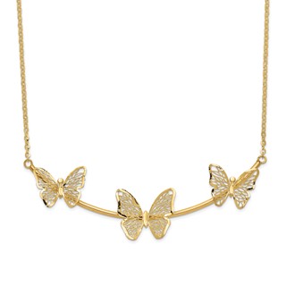 Leslie's 14K Polished Filigree 3-Butterfly Bar Necklace