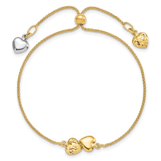 Leslie's 14K Two-tone Polished D/C Heart Adjustable Bracelet