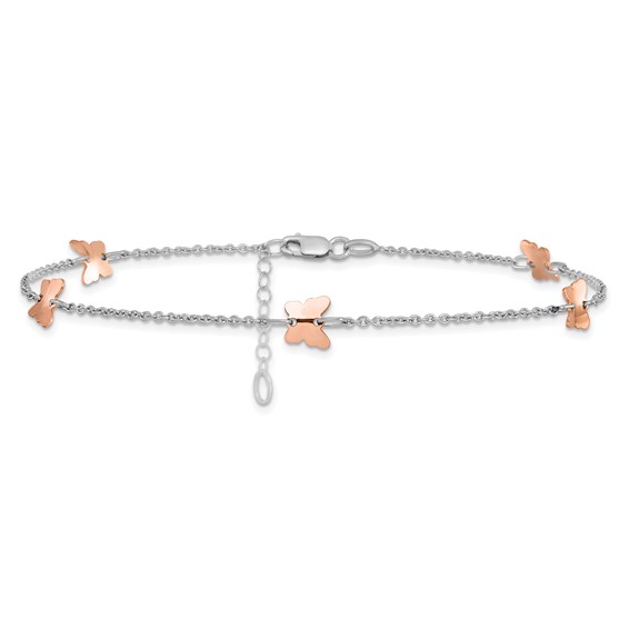 Leslie's 14K White and Rose Gold Polished Butterfly w/1in ext. Anklet