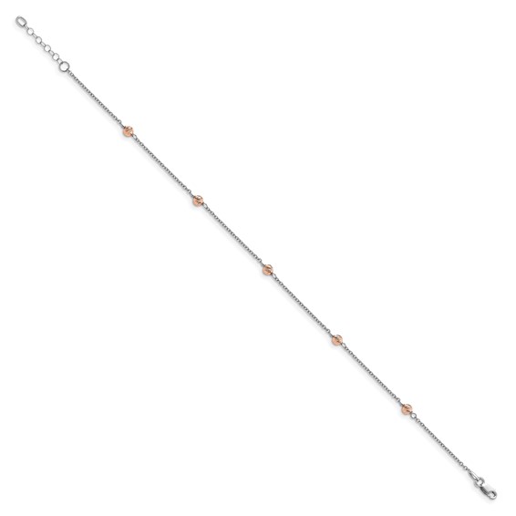 Leslie's 14K White and Rose Gold Polished D/C Beaded w/1in ext. Anklet