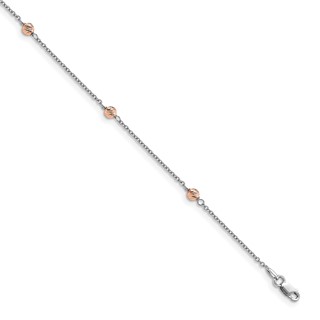 Leslie's 14K White and Rose Gold Polished D/C Beaded w/1in ext. Anklet