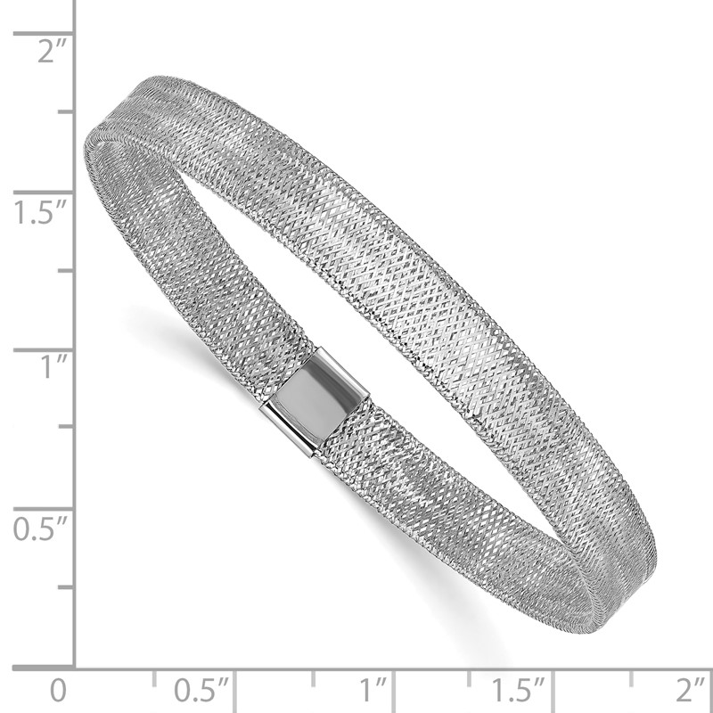 14K with White Rhodium Polished Stretch Bangle