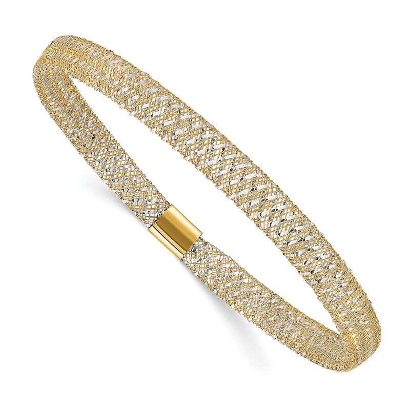14K with Rhodium Polished Stretch Bangle