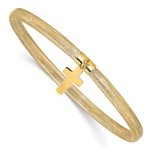 Leslie's 14K Polished Cross Charm Stretch Bangle