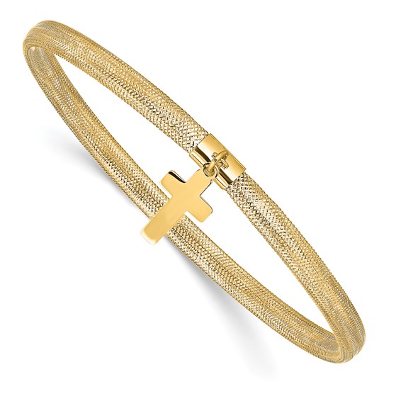 Leslie's 14K Polished Cross Charm Stretch Bangle