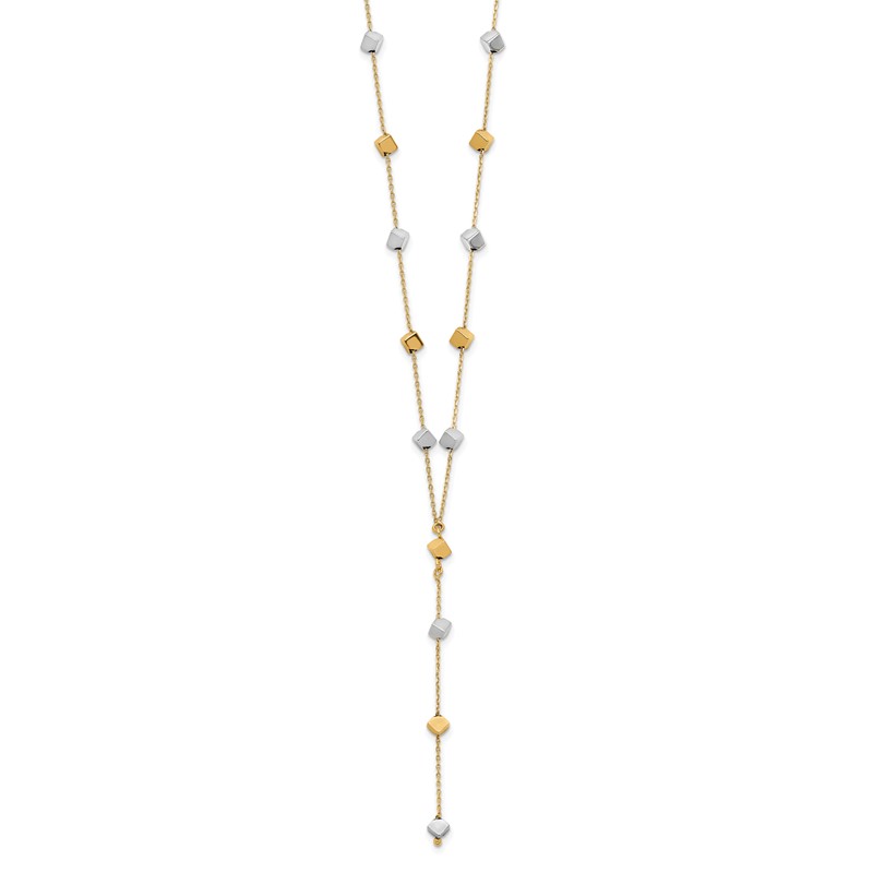 14K Two-Tone  Polished Adjustable Beaded Y-Drop Necklace