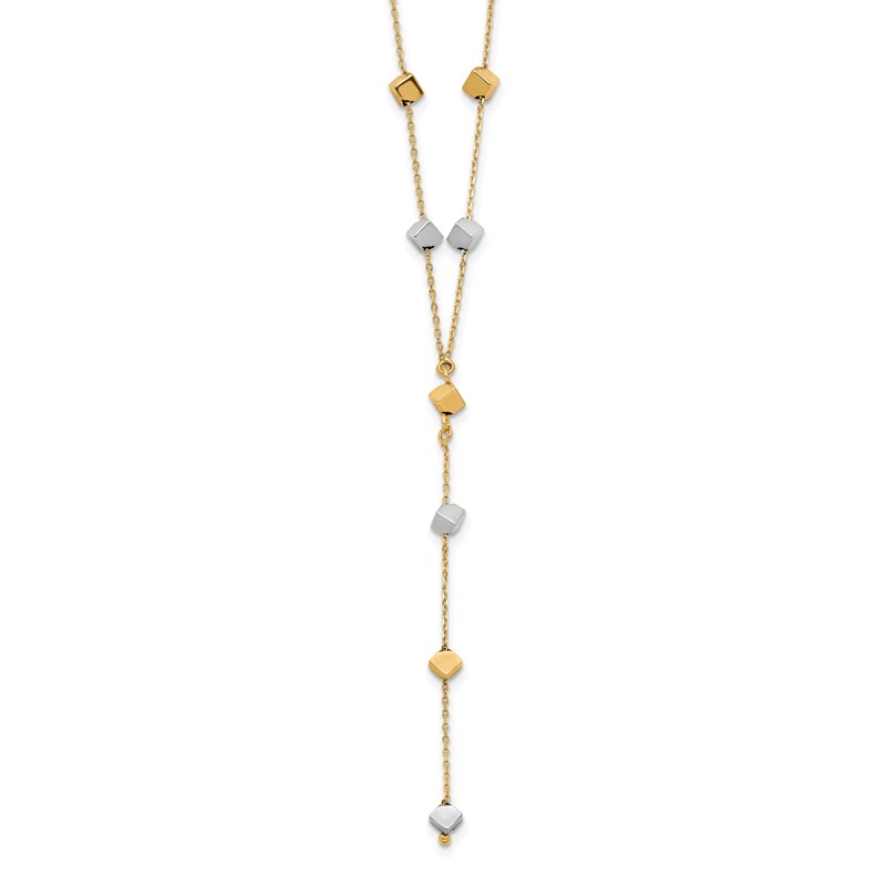 14K Two-Tone  Polished Adjustable Beaded Y-Drop Necklace