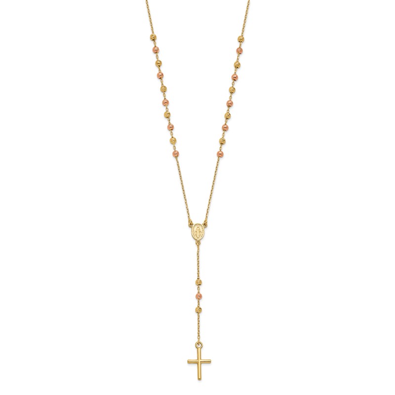 14K Yellow and Rose Gold Cross Y-Drop w/1.25 ext. Necklace