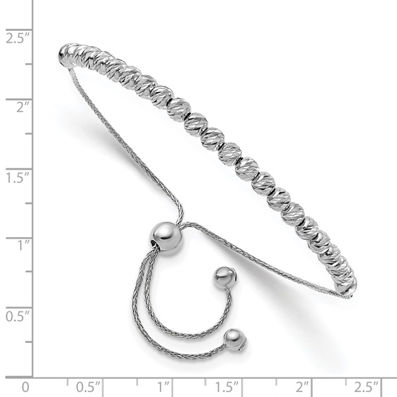 Leslie's 14K White Gold Polished D/C Beaded Bolo Adj. Bracelet
