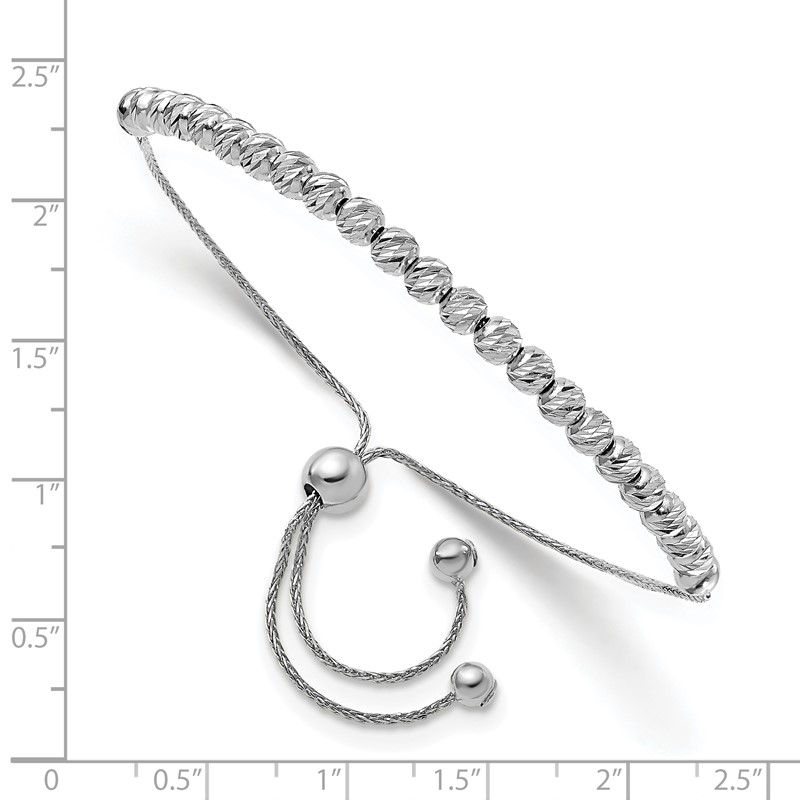 14K White Gold Polished D/C Beaded Bolo Adj. Bracelet