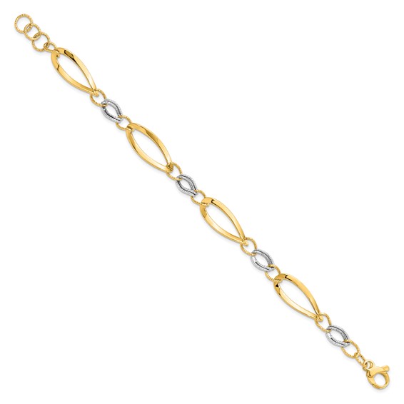 Leslie's 14K Two-tone Polished and D/C Link w/1/2in. ext. Bracelet