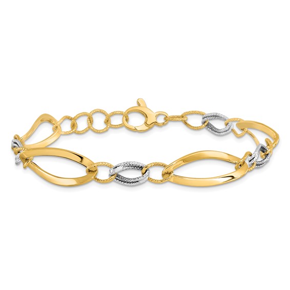 Leslie's 14K Two-tone Polished and D/C Link w/1/2in. ext. Bracelet