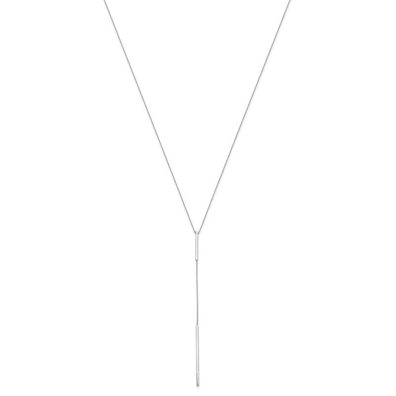 14K White Gold Polished Y-drop Bar w/ 1in ext. Necklace
