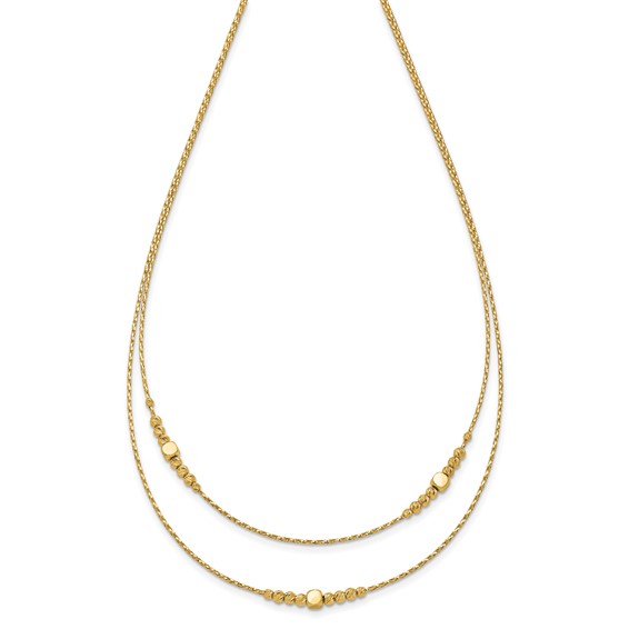 Leslie's 14K Polished D/C Beaded 2-strand w/ .75in ext Necklace