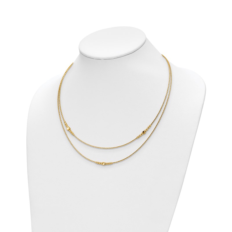14K Polished D/C Beaded 2-strand w/ .75in ext Necklace