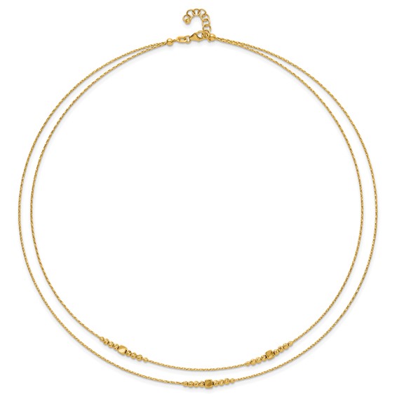 Leslie's 14K Polished D/C Beaded 2-strand w/ .75in ext Necklace