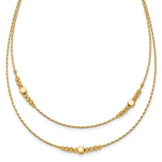 Leslie's 14K Polished D/C Beaded 2-strand w/ .75in ext Necklace