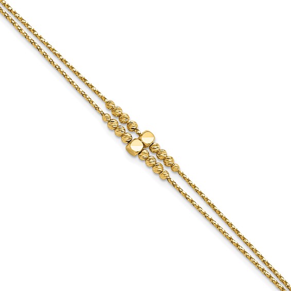 Leslie's 14K Polished D/C Beaded 2-strand w/ 1in ext Bracelet