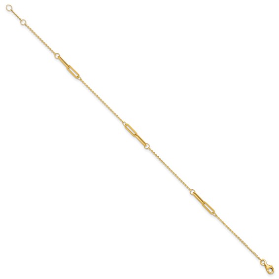Leslie's 14K Paperclip Link 3-Station 9 inch Plus 0.5 inch Extender - Total 9.5 inch Anklet