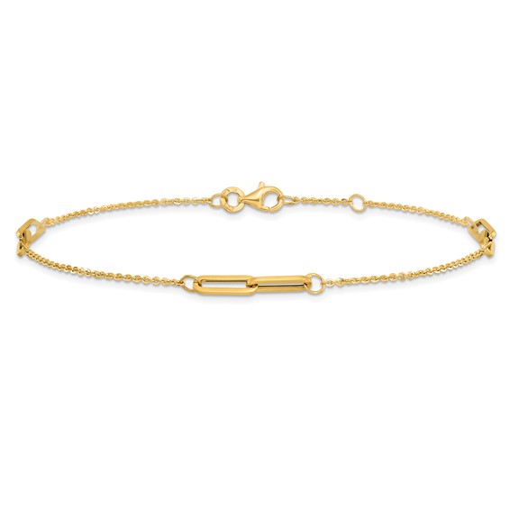 Leslie's 14K Paperclip Link 3-Station 9 inch Plus 0.5 inch Extender - Total 9.5 inch Anklet