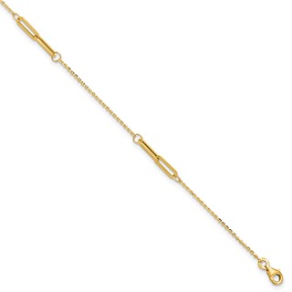 Leslie's 14K Paperclip Link 3-Station 9 inch Plus 0.5 inch Extender - Total 9.5 inch Anklet