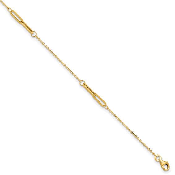 Leslie's 14K Paperclip Link 3-Station 9 inch Plus 0.5 inch Extender - Total 9.5 inch Anklet
