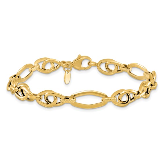 Leslie's 14k Polished Textured Fancy Link Bracelet