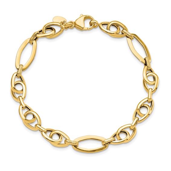 Leslie's 14k Polished Textured Fancy Link Bracelet