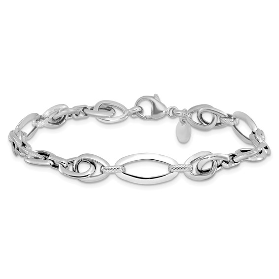 Leslie's 14k White Gold Polished Textured Fancy Link Bracelet