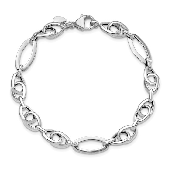 Leslie's 14k White Gold Polished Textured Fancy Link Bracelet
