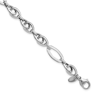 Leslie's 14k White Gold Polished Textured Fancy Link Bracelet