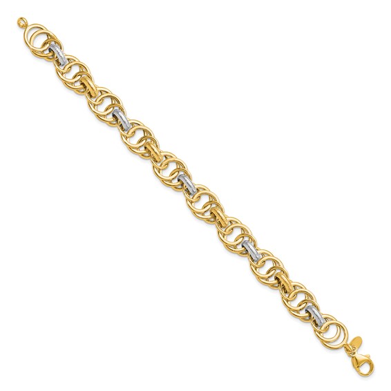 Leslie's 14k Rhodium Polished and Textured Fancy Link Bracelet