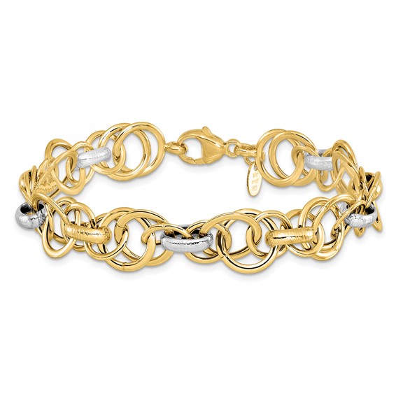Leslie's 14k Rhodium Polished and Textured Fancy Link Bracelet