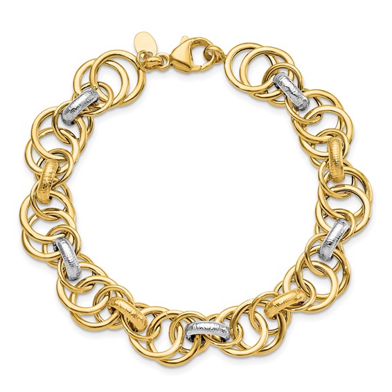 Leslie's 14k Rhodium Polished and Textured Fancy Link Bracelet