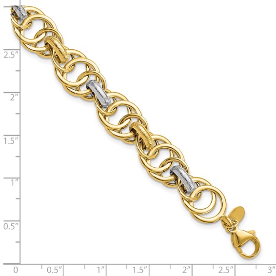 Leslie's 14k Rhodium Polished and Textured Fancy Link Bracelet