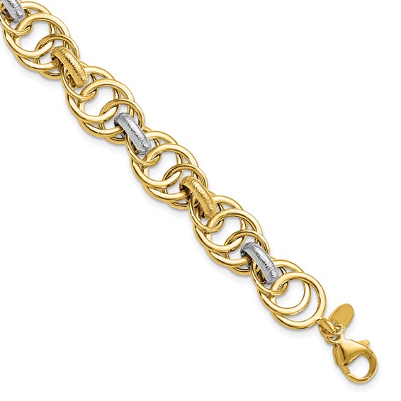 Leslie's 14k Rhodium Polished and Textured Fancy Link Bracelet