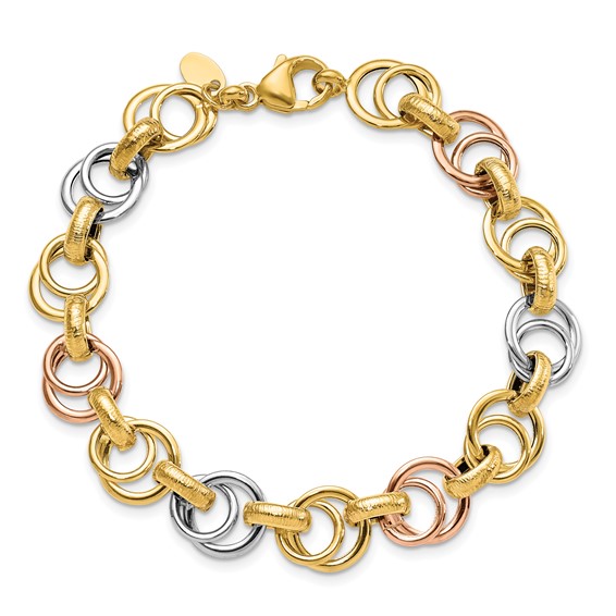 Leslie's 14k White/Rose-plat Polished/Brushed Fancy Link Bracelet