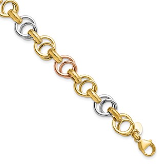 Leslie's 14k White/Rose-plat Polished/Brushed Fancy Link Bracelet