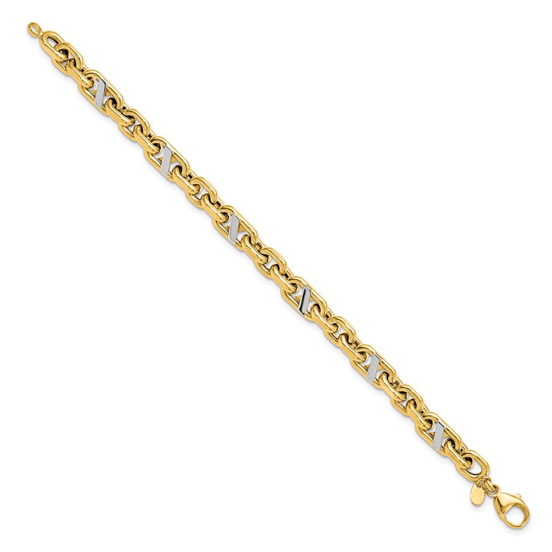 14k Men's Polished Rhodium Anchor Bracelet